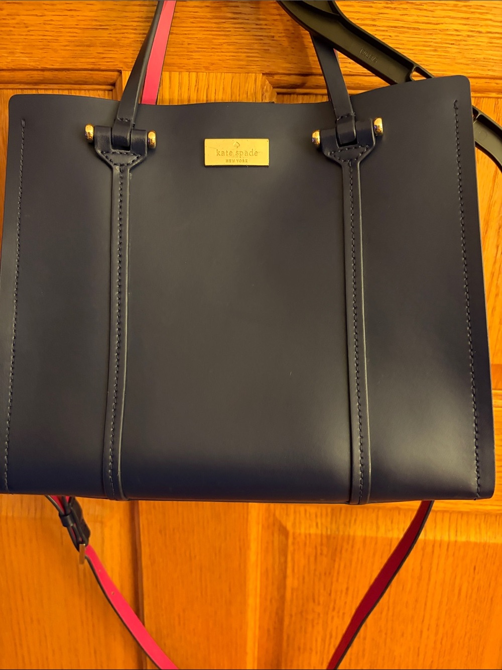 Kate Spade Arbour Hill Elodie Navy Blue Fuchsia Pink Leather Crossbody Bag Purse